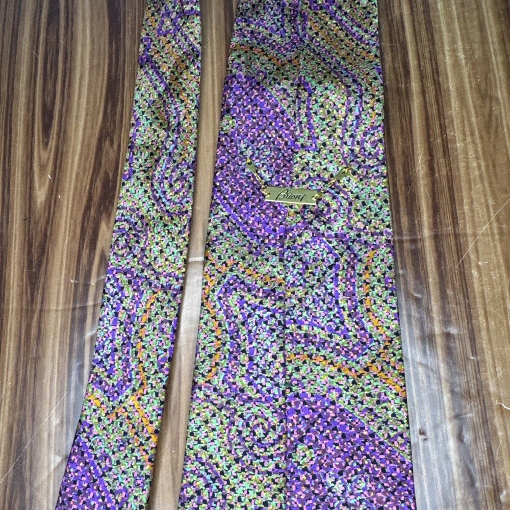 Brioni Silk Tie Green Purple Orange Abstract‎ Art Swirl 4